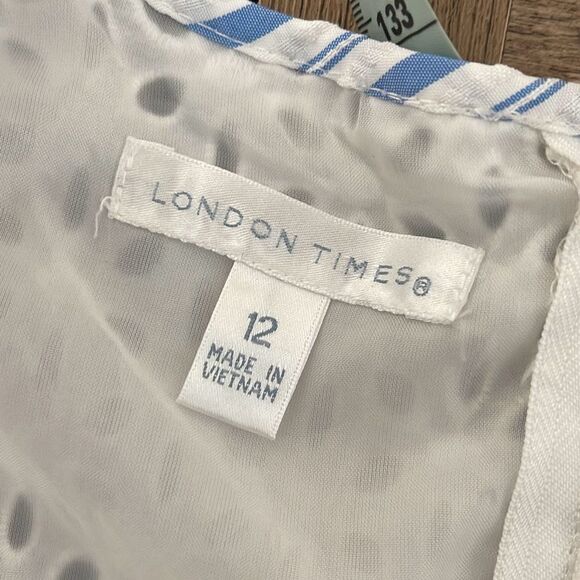 London‎ Times Women's Sleeveless Laced Stripe Eyelet Dress White Blue Size 12 - Picture 5 of 10